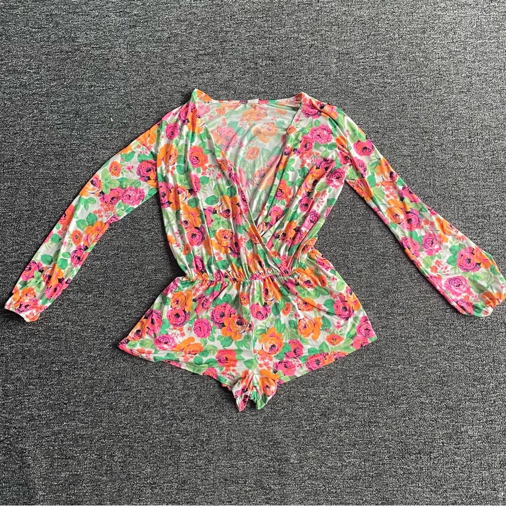 Surf Gypsy Floral Multicolor Beach Coastal Island Vacation Beach Short Romper